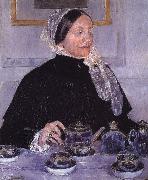 Woman beside tea-table Mary Cassatt